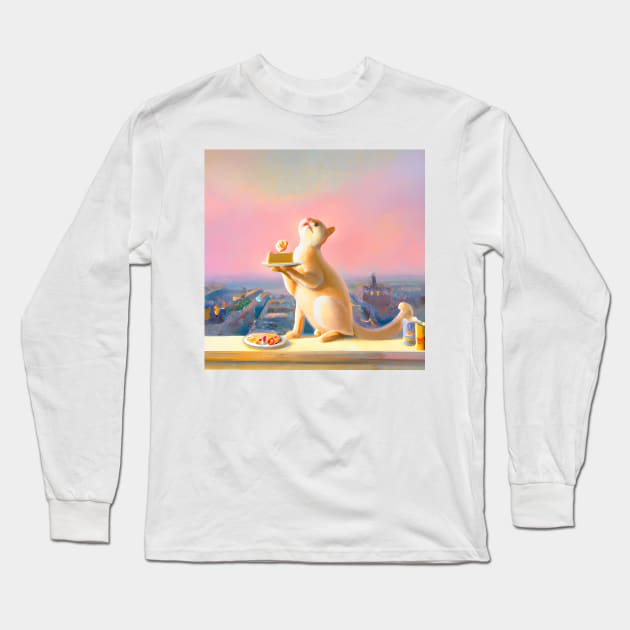 Cat Eating Cake Long Sleeve T-Shirt by druidwolfart